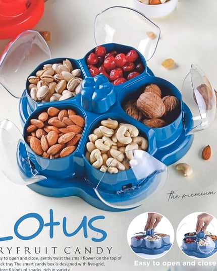 Lotus Shape Rotating Dry Fruit  Snack Organizer Box With Compartments (1 Pc)