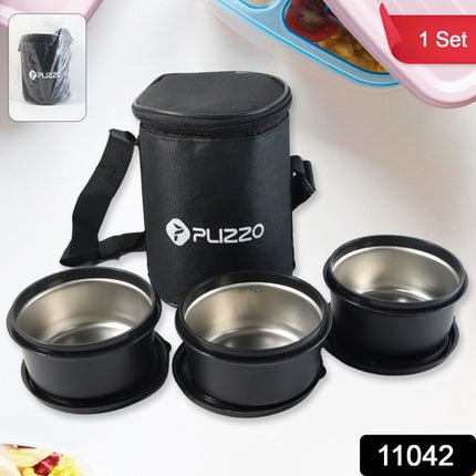 Insulated Stainless Steel Tiffin Lunch Box Set With Carry Bag (1 Set)