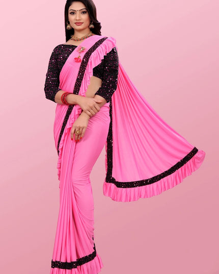 Lycra Blend Solid Saree for Women (Sea Green, 6.3 m)