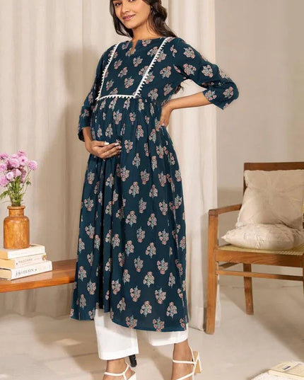 Floral Printed Notch Neck A-Line Maternity Kurta
