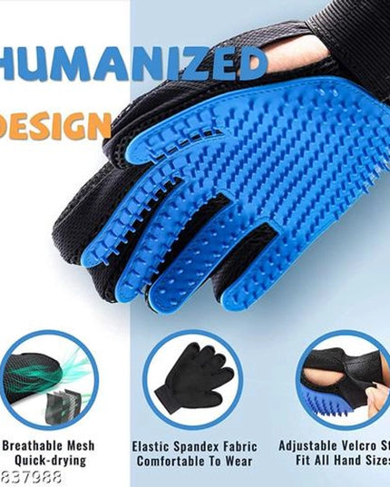 Five Finger Hair Deshedding Remover Golve for Pet (Blue & Black)