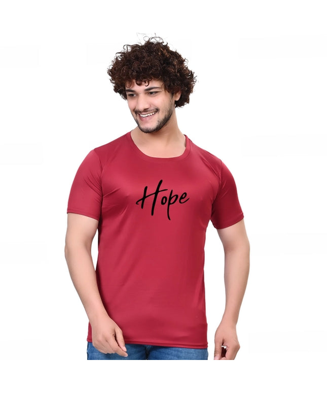 Round Neck Printed T-Shirt for Men (Maroon, S)