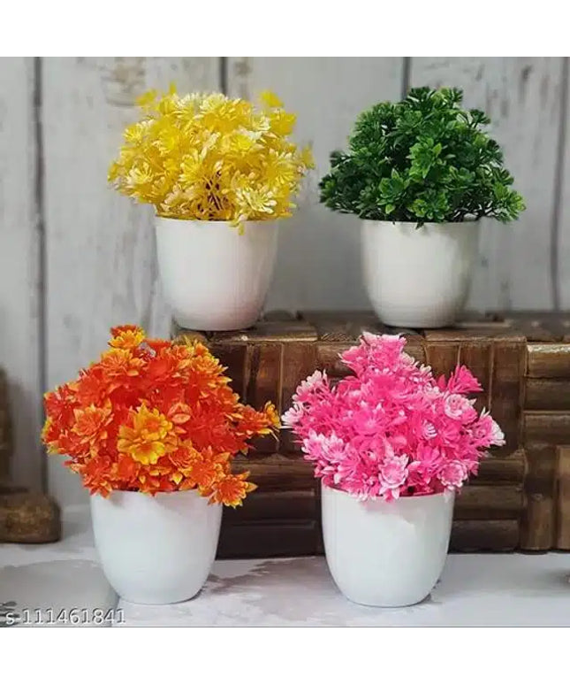 Artificial Plants with Pot (Multicolor, Set of 4)