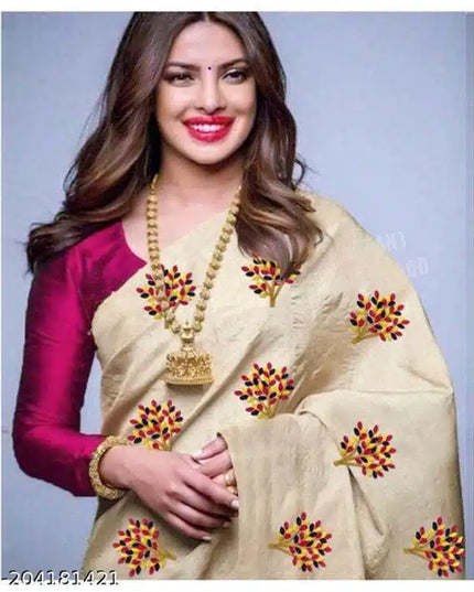 Jacquard Saree For Women (Off White, 6.3m)
