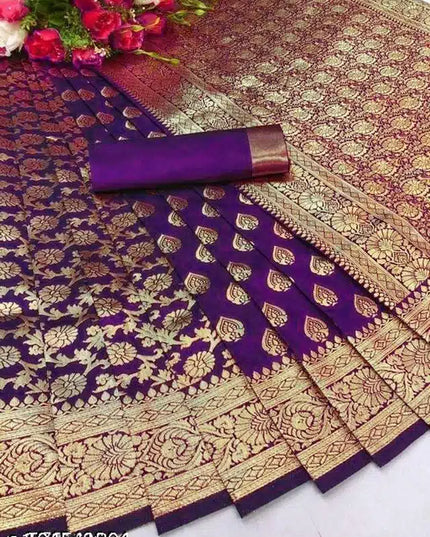 Banarasi Silk Saree With Blouse For Women (Yellow, 6.3M)