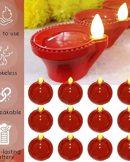 Water Sensor LED Light Diya, Flameless & Smokeless Warm Ambient Eco-Friendly LED Diya Light Candles for Diwali, New Year, Home, Temple Decoration (12, Classic)
