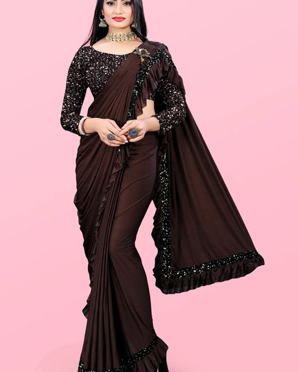 Lycra Blend Solid Saree for Women (Sea Green, 6.3 m)