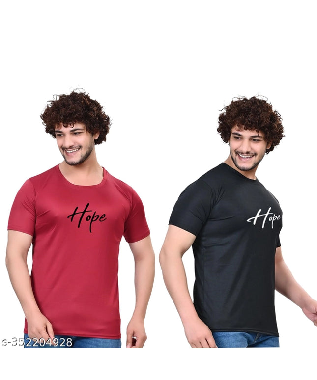 Round Neck Printed T-Shirt for Men (Black & Maroon, S) (Pack of 2)