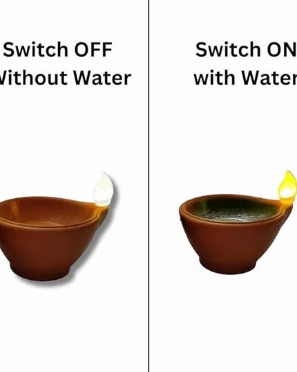Water Sensor LED Light Diya, Flameless & Smokeless Warm Ambient Eco-Friendly LED Diya Light Candles for Diwali, New Year, Home, Temple Decoration (12, Classic)