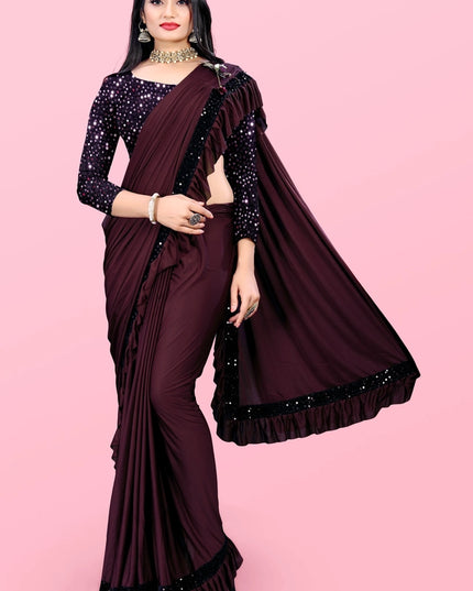Lycra Blend Solid Saree for Women (Sea Green, 6.3 m)
