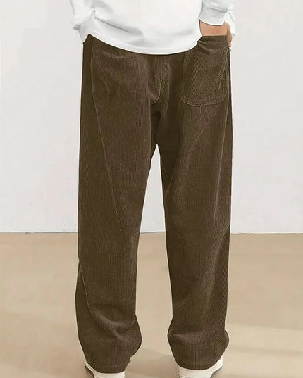 Mens Corduroy Casual Pants Fashion Loose Fit Wide Leg Pants Straight Sweatpants Elastic Waist Drawstring