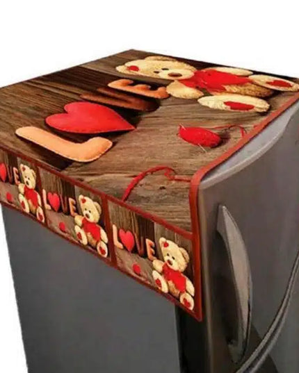 Knit Printed Fridge 4 Pcs Mat with Top Cover (Brown, Set of 1)