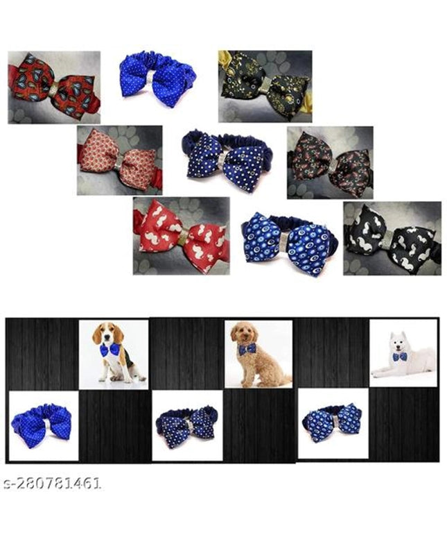 Adjustable Stretchable Bow Tie for Pet (Multicolor, L) (Pack of 9)