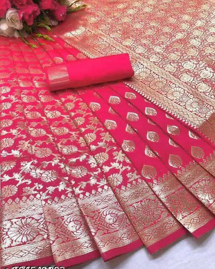 Banarasi Silk Saree With Blouse For Women (Yellow, 6.3M)