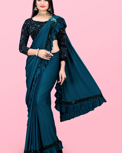 Lycra Blend Solid Saree for Women (Sea Green, 6.3 m)