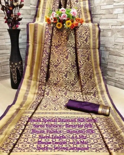 Jacquard Saree With Blouse For Women (Golden& Dark Red, 6.3M)