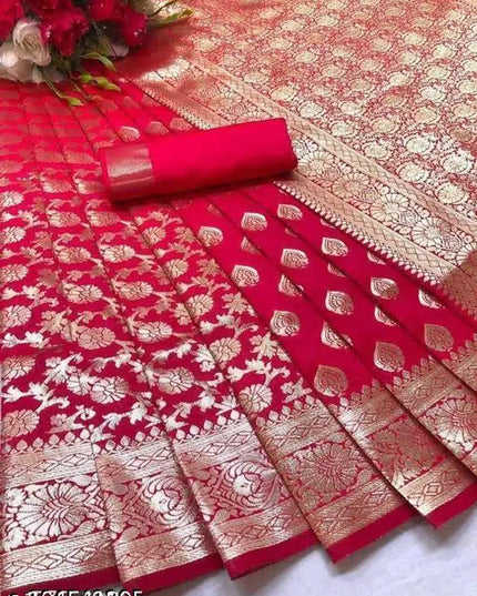 Banarasi Silk Saree With Blouse For Women (Yellow, 6.3M)