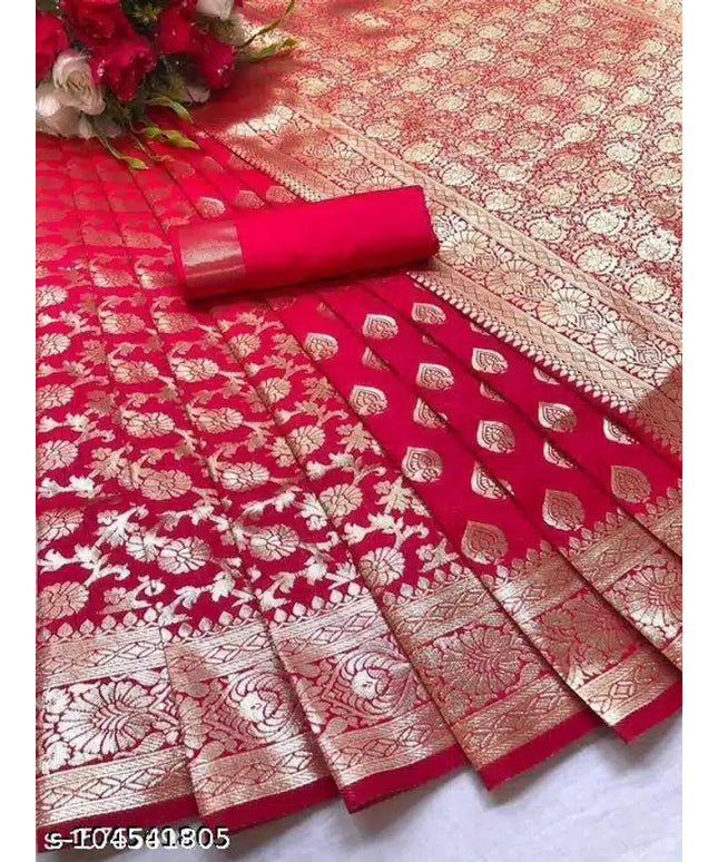 Banarasi Silk Saree With Blouse For Women (Yellow, 6.3M)