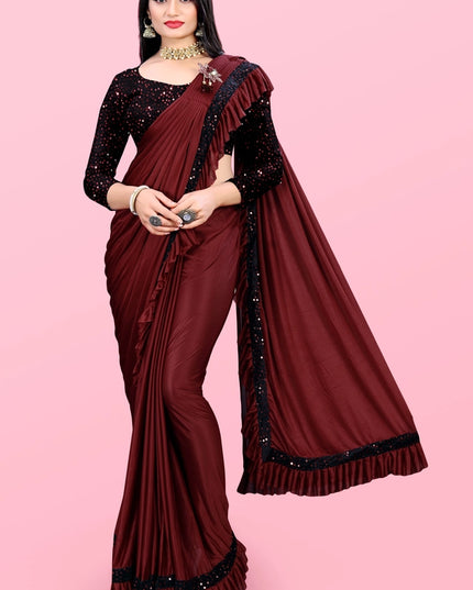 Lycra Blend Solid Saree for Women (Sea Green, 6.3 m)