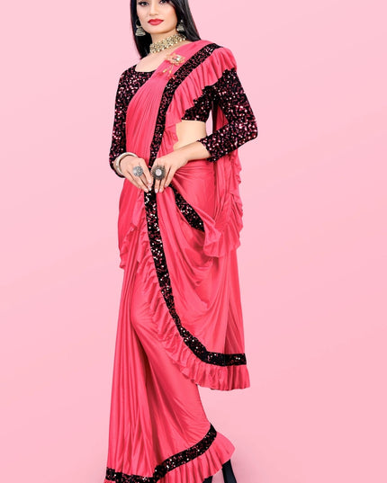 Lycra Blend Solid Saree for Women (Sea Green, 6.3 m)