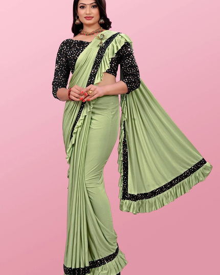 Lycra Blend Solid Saree for Women (Sea Green, 6.3 m)