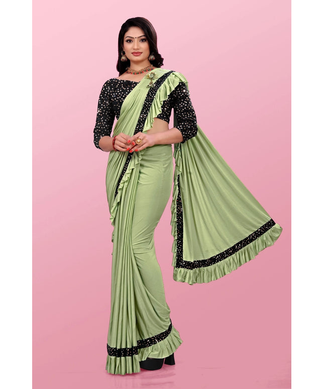 Lycra Blend Solid Saree for Women (Sea Green, 6.3 m)