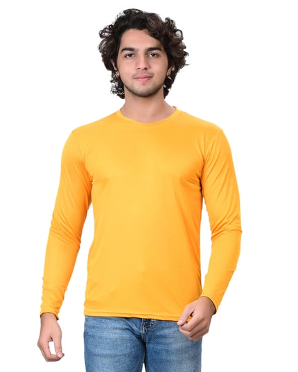 Round Neck Solid T-Shirt for Men (Yellow, S)