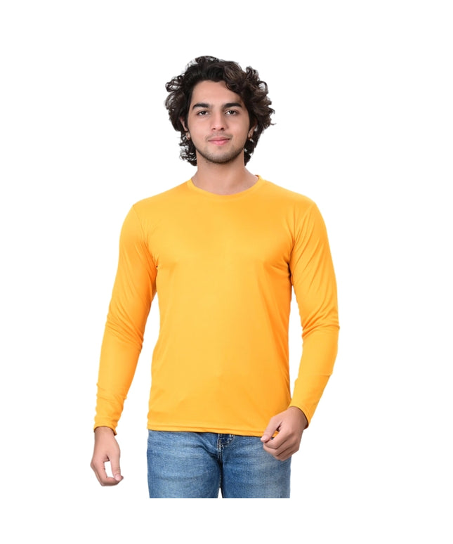 Round Neck Solid T-Shirt for Men (Yellow, S)