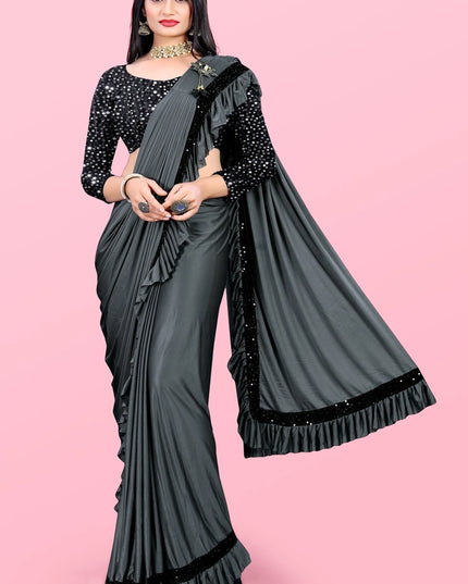 Lycra Blend Solid Saree for Women (Sea Green, 6.3 m)
