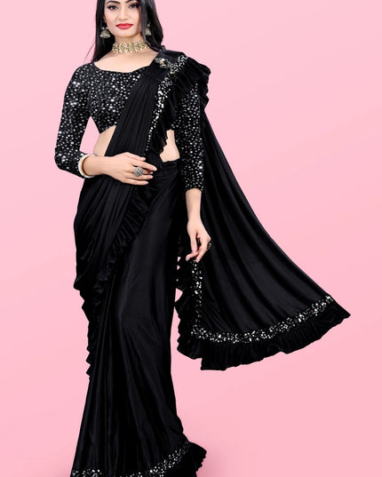 Lycra Blend Solid Saree for Women (Sea Green, 6.3 m)