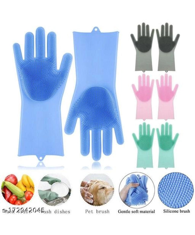 Silicone Kitchen Cleaning Gloves (Multicolor, Set of 1)