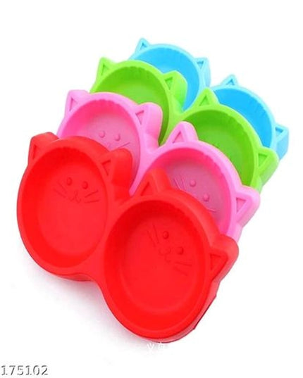 Plastic 2 in 1 Feeding Bowl for Pet (Multicolor, Pack of 2)
