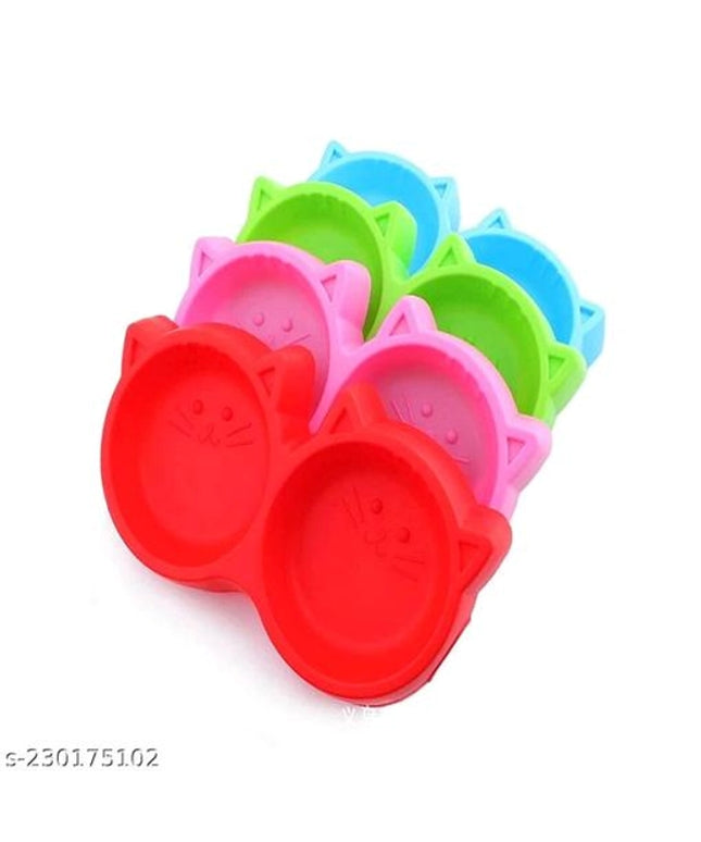 Plastic 2 in 1 Feeding Bowl for Pet (Multicolor, Pack of 2)