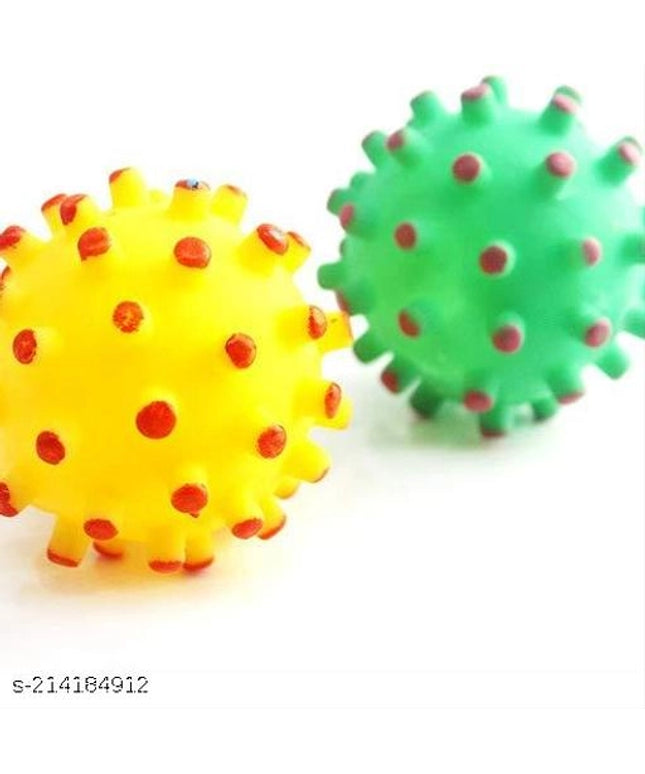 Teeth Cleaning Chewing Squeaky Ball for Pet (Multicolor, Pack of 2)