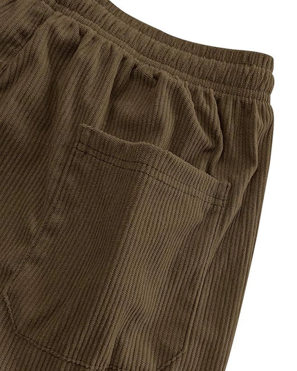 Mens Corduroy Casual Pants Fashion Loose Fit Wide Leg Pants Straight Sweatpants Elastic Waist Drawstring