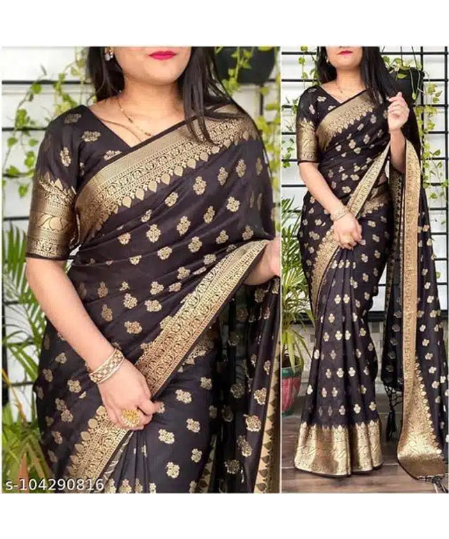 Jacquard Saree For Women (Brown, 6.3m)