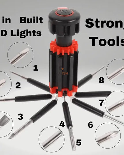 8 in 1 Screwdrivers with Worklight and Flashlight
