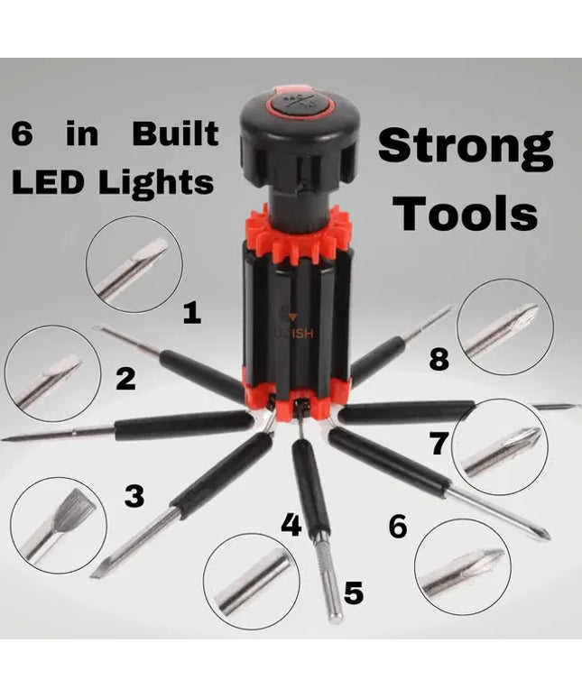 8 in 1 Screwdrivers with Worklight and Flashlight