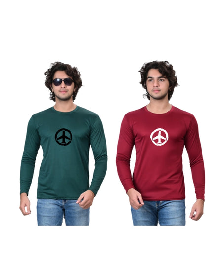 Cotton Blend Round Neck Printed T-Shirt for Men (Green & Maroon, S) (Pack of 2)