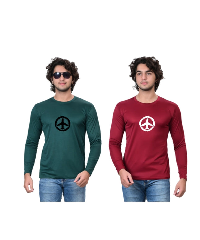 Cotton Blend Round Neck Printed T-Shirt for Men (Green & Maroon, S) (Pack of 2)
