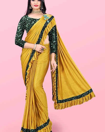 Lycra Blend Solid Saree for Women (Sea Green, 6.3 m)
