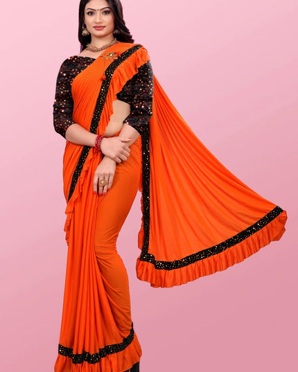 Lycra Blend Solid Saree for Women (Sea Green, 6.3 m)