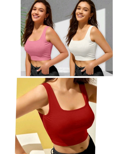 Cotton Blend Solid Top for Women (Multicolor, S) (Pack of 3)