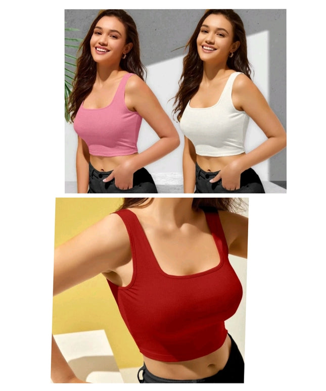 Cotton Blend Solid Top for Women (Multicolor, S) (Pack of 3)