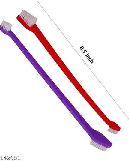 Double Headed Dental Toothbrush for Pet (Purple & Red, Pack of 2)