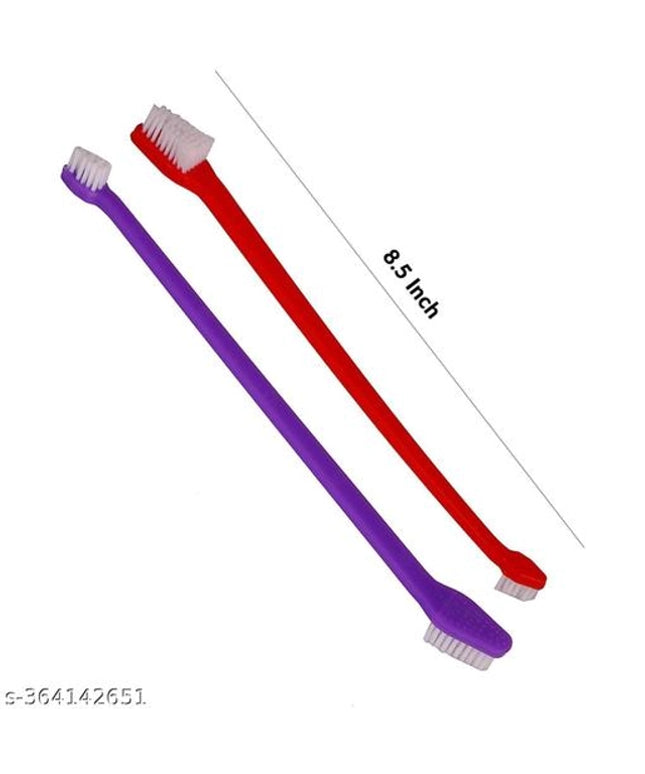 Double Headed Dental Toothbrush for Pet (Purple & Red, Pack of 2)
