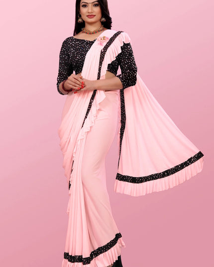 Lycra Blend Solid Saree for Women (Sea Green, 6.3 m)