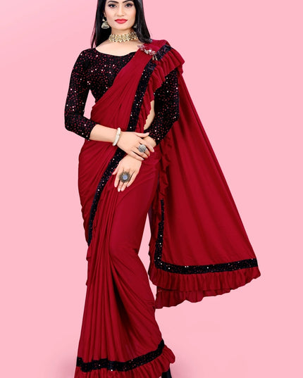Lycra Blend Solid Saree for Women (Sea Green, 6.3 m)