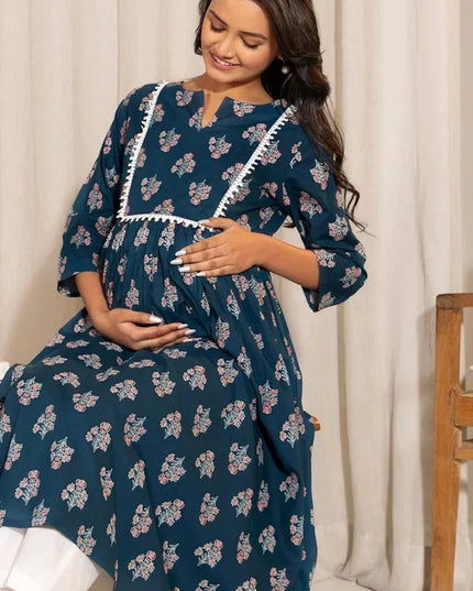 Floral Printed Notch Neck A-Line Maternity Kurta