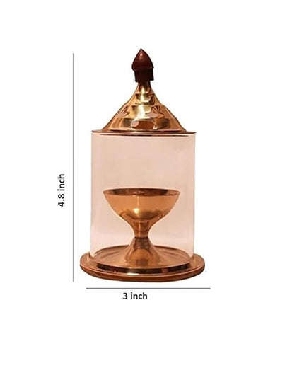 Brass and Glass Akhand Deep Diya with Cover for Puja | Deepam Jyot Diya Oil Lamp